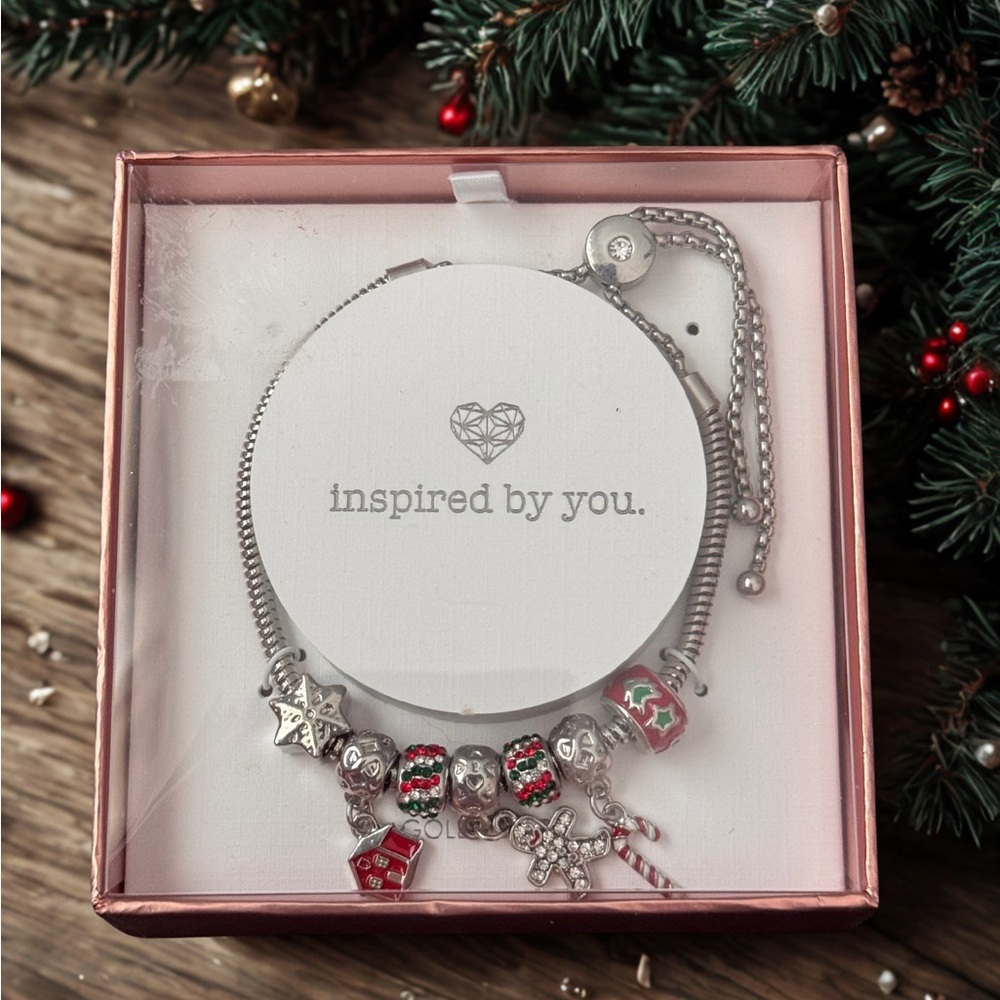 Christmas slider bracelet inspired By You silver plated crystal gingerbread